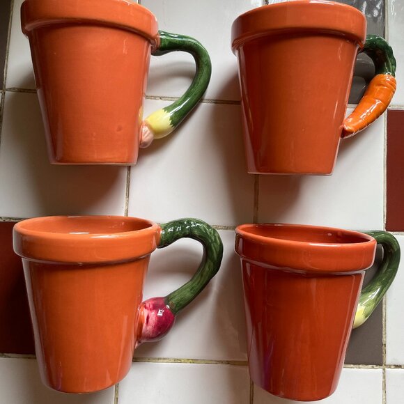ceramic mugs Other - Terracotta pot-style coffee/tea mugs with vegetable handles